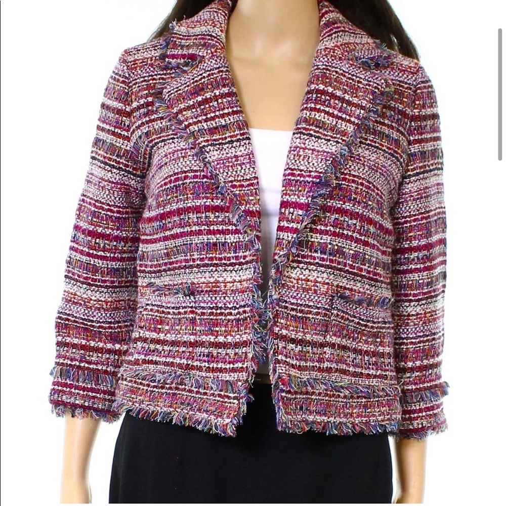 Halogen Tweed Open Front Frayed Multicolor Blazer… - image 5
